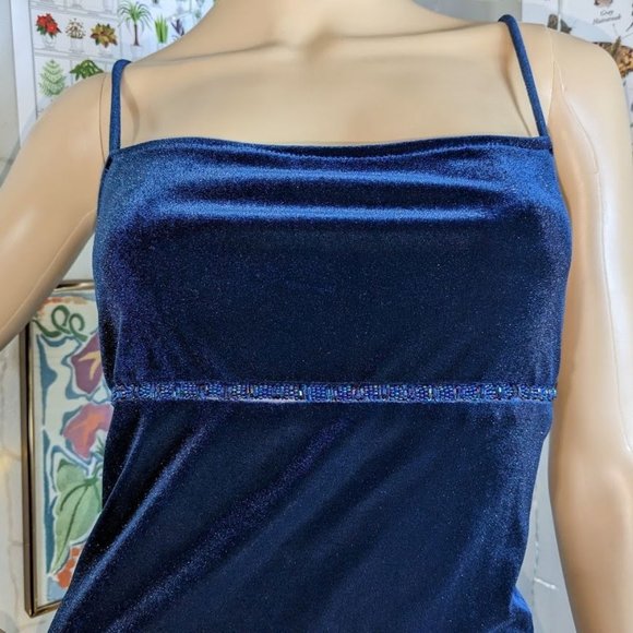 NWT Vintage 90s y2k City Triangles Velvet Dress Blue Beaded Empire Waist Siren L - Picture 7 of 8